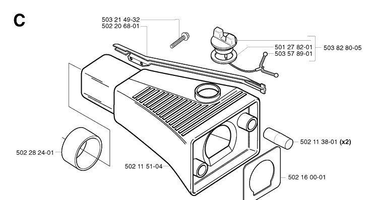 Fuel Tank 2 Diagram and Parts List for 245R 20023100001-Current Husqvarna Brush Cutter