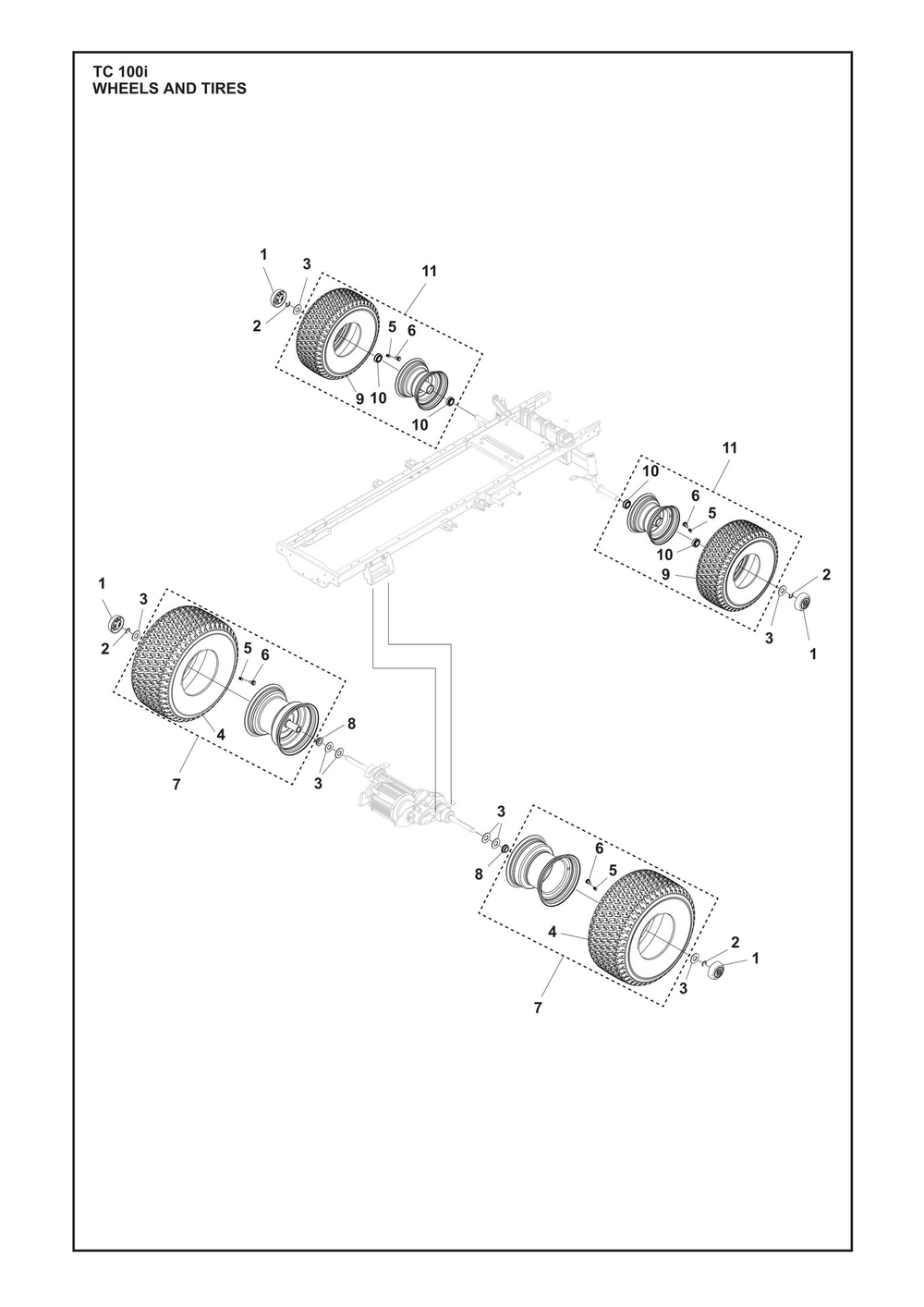 Wheels And Tires Diagram and Parts List for TC100I  Husqvarna Lawn Tractor