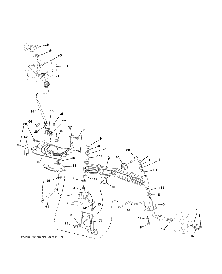 Steering Diagram and Parts List for YTH150 (96041002204)(2010-01) Husqvarna Lawn Tractor