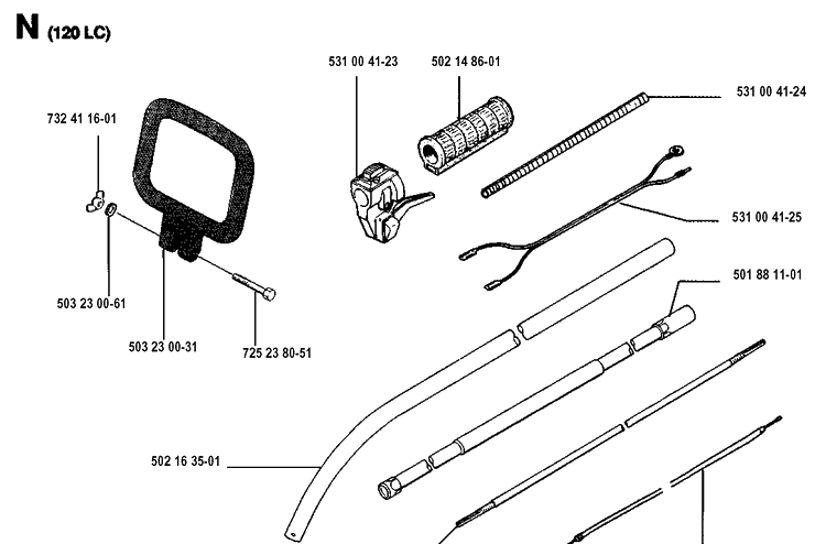 Shaft And Handle Diagram and Parts List for 120R  Husqvarna Brush Cutter