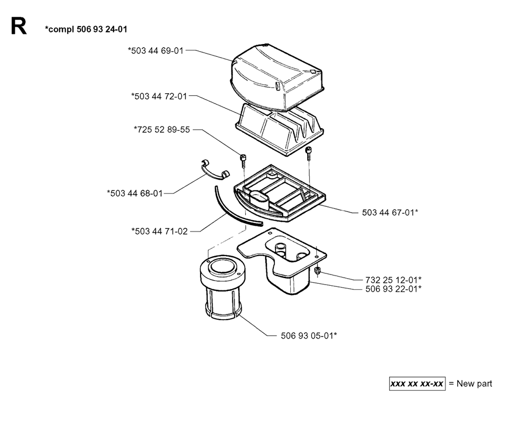 Air Filter Diagram and Parts List for PF20 1998-10 Husqvarna Lawn Tractor