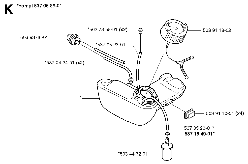 Fuel Tank Diagram and Parts List for 325RXT 2002-01 Husqvarna Brush Cutter