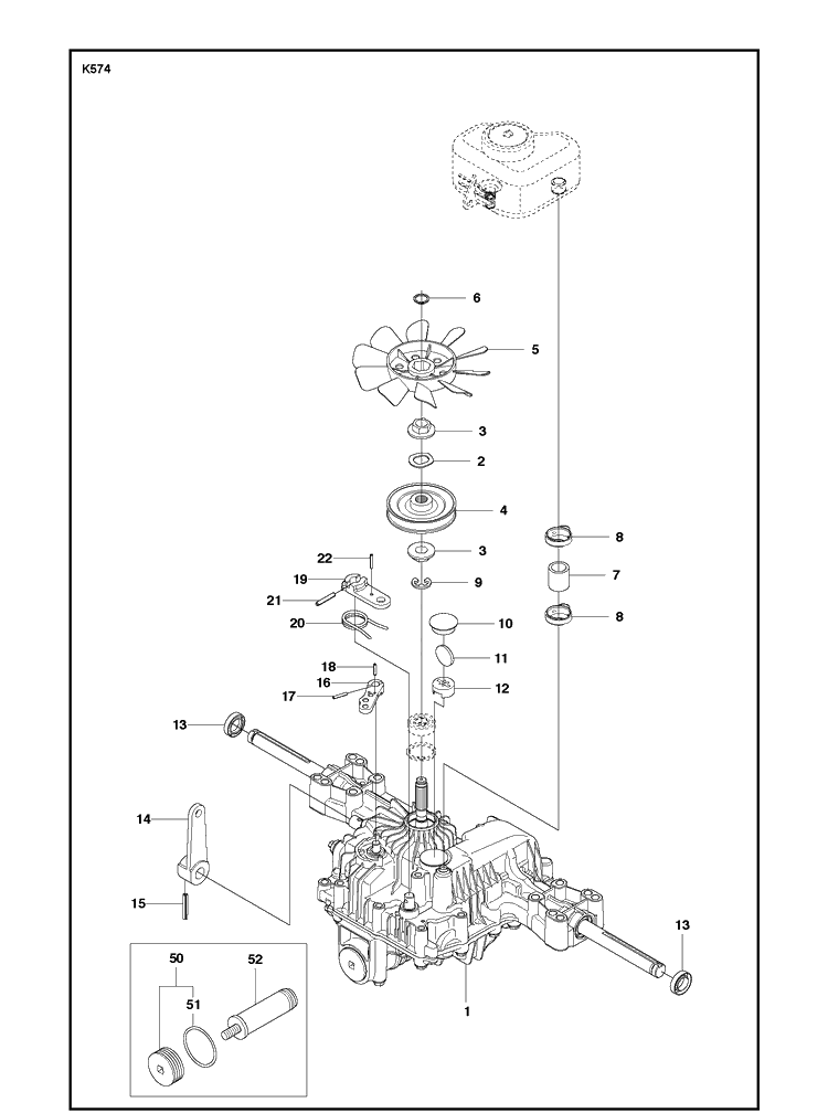 Transmission 2 Diagram and Parts List for R316TS AWD Husqvarna Lawn Mower