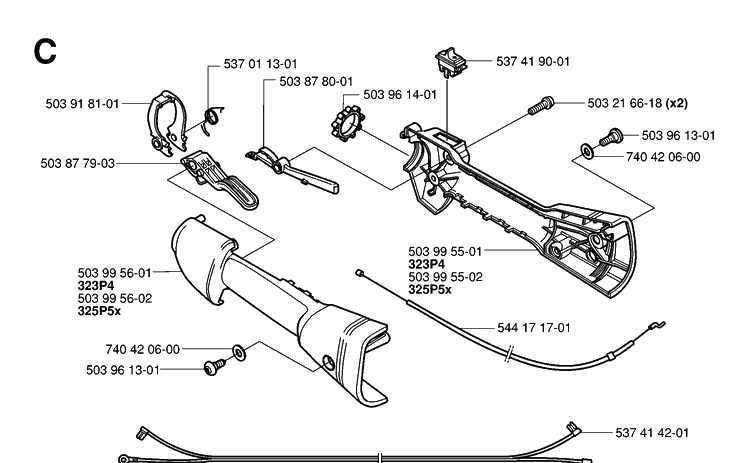 Handle And Controls Diagram and Parts List for 323P 20062700001-Current Husqvarna Pole Saw