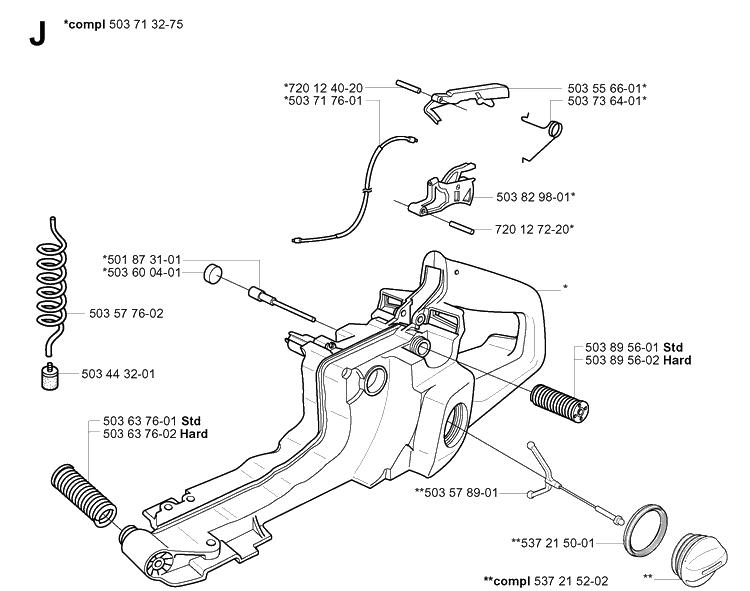 Fuel Tank Diagram and Parts List for 365 20051800001-20070900000 Husqvarna Chainsaw