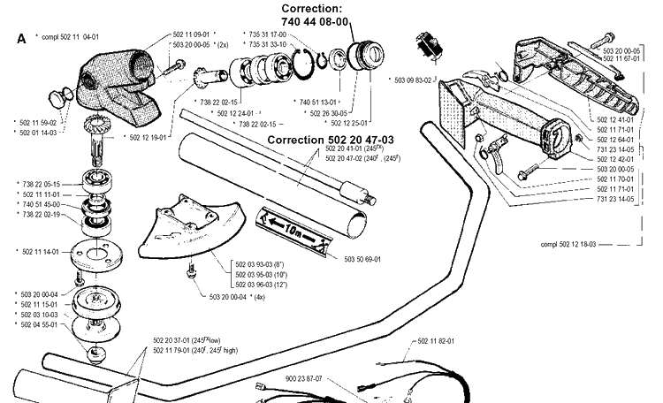 Bevel Gear And Shaft Diagram and Parts List for 245R 19900100001-19941400000 Husqvarna Brush Cutter