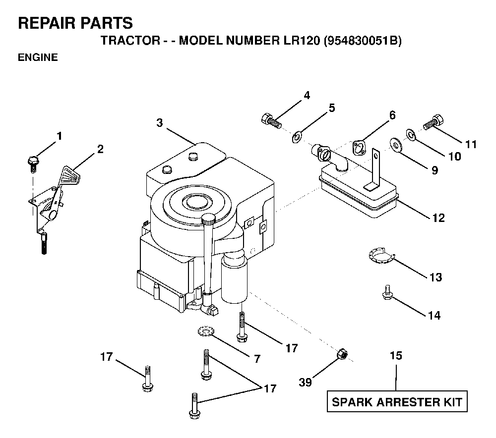 Engine Diagram and Parts List for LR120 (954830051B)(1996-05) Husqvarna Lawn Tractor