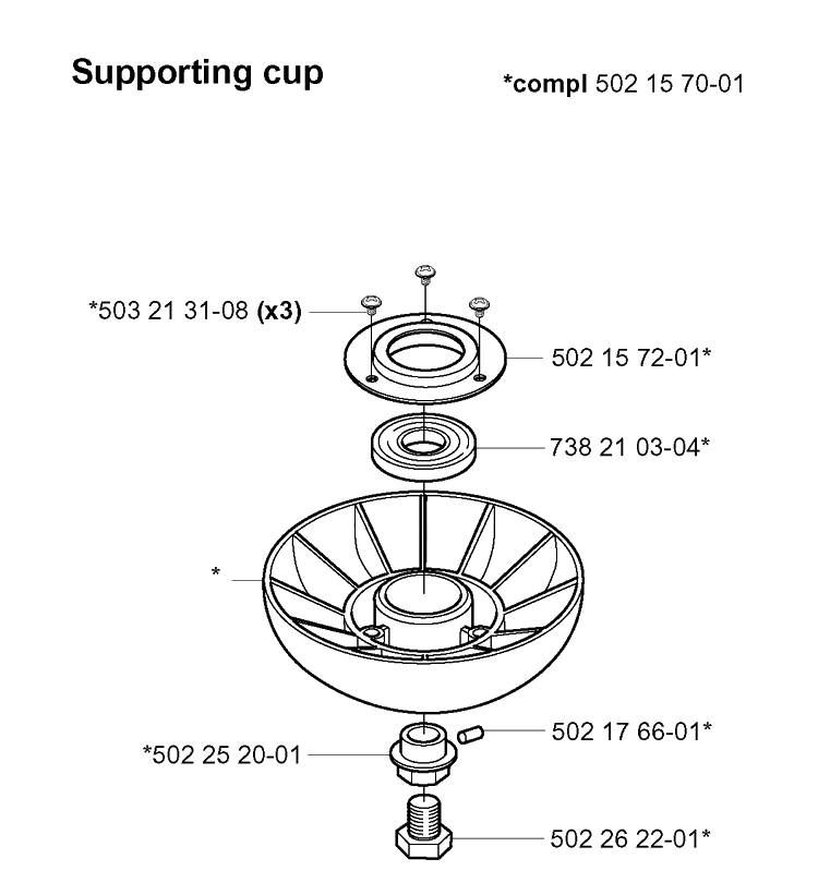 Supporting Cup Diagram and Parts List for 20010900001-20022200000  Husqvarna Edger