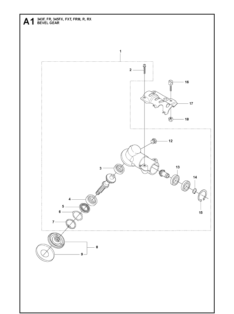 Bevel Gear Diagram and Parts List for 345RX 20081800001-20103600000 Husqvarna Brush Cutter