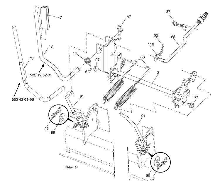 Mower Lift / Deck Lift Diagram and Parts List for YTH22K54 (96043025500)(2017-10) Husqvarna Lawn Tractor
