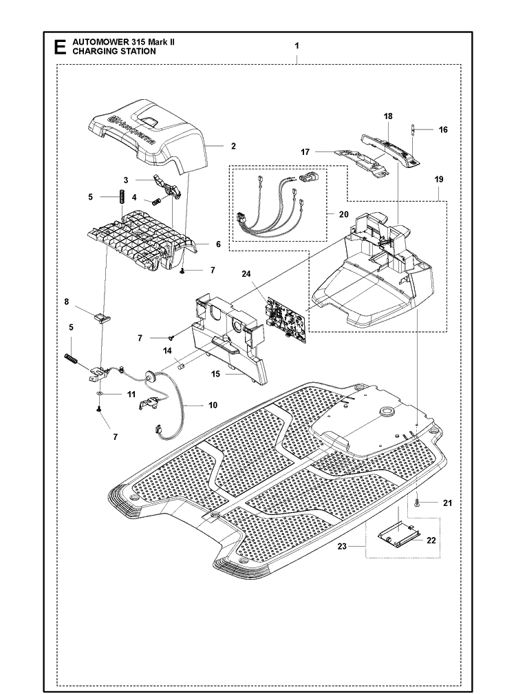 Charging Station Diagram and Parts List for 315 Mark II Husqvarna Lawn Mower