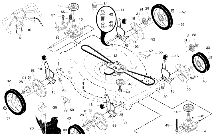 Drive Diagram and Parts List for HU725AWDH (96143012701)(2018-09) Husqvarna Lawn Mower