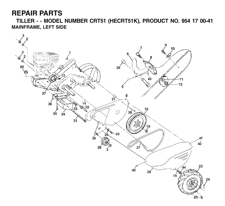 Mainframe, Left Side Diagram and Parts List for CRT51 (HECRT51K)(2002-03) Husqvarna Cultivator