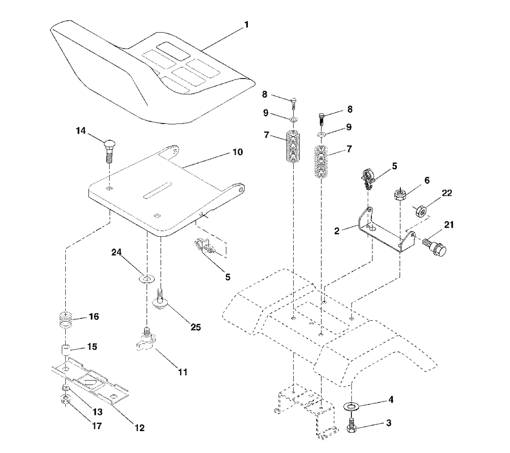 Seat Assembly Diagram and Parts List for YTH1542 (954567048-A)(2000-11) Husqvarna Lawn Tractor