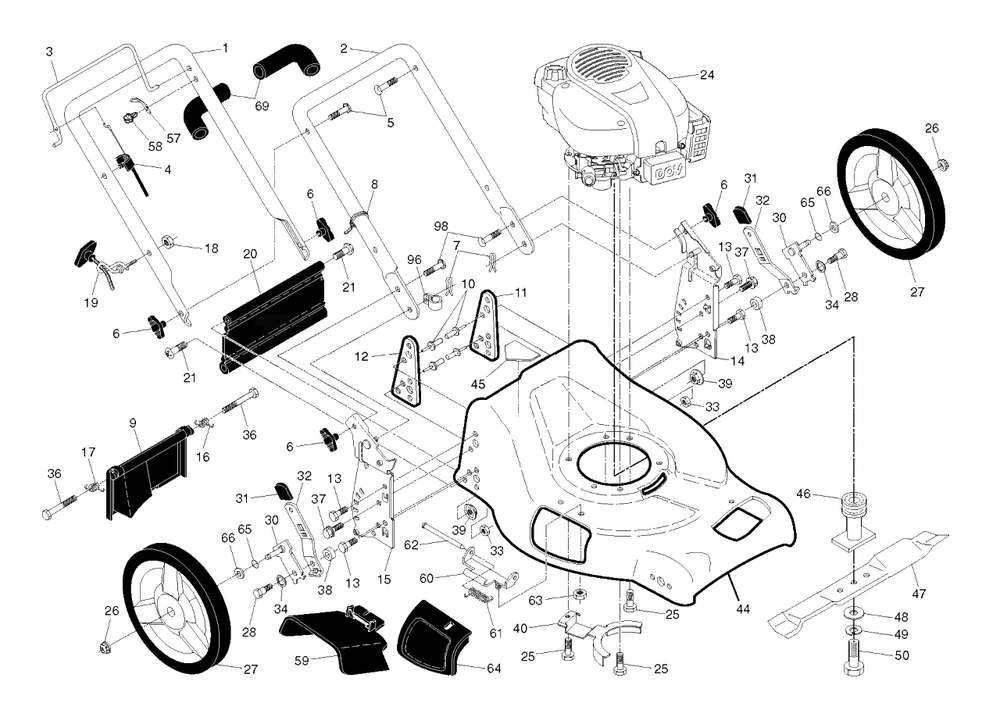Frame And Engine Diagram and Parts List for 944368932 (368932)(2010-02) Husqvarna Lawn Mower