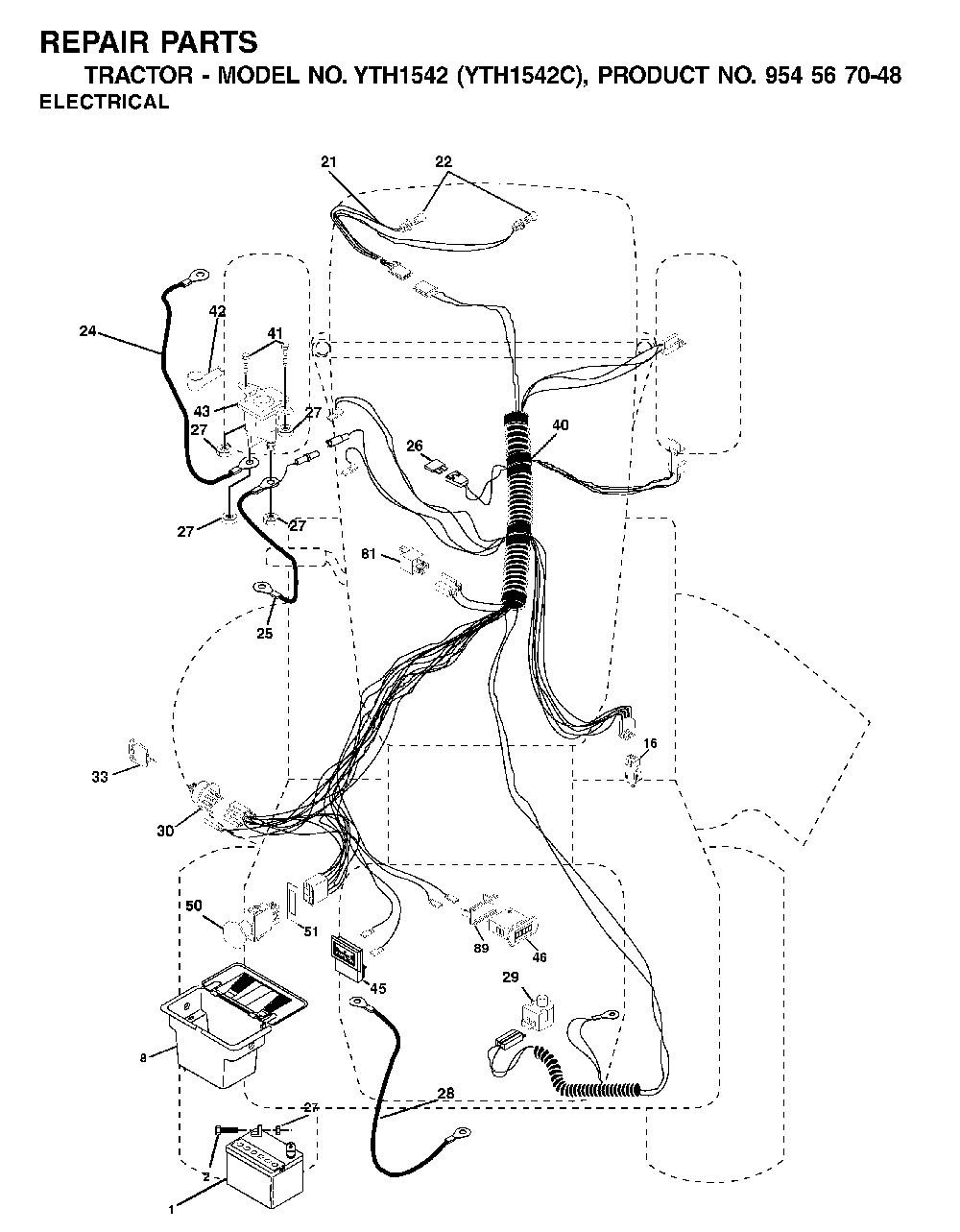 Electrical Diagram and Parts List for YTH1542C (954567048)(2001-04) Husqvarna Lawn Tractor