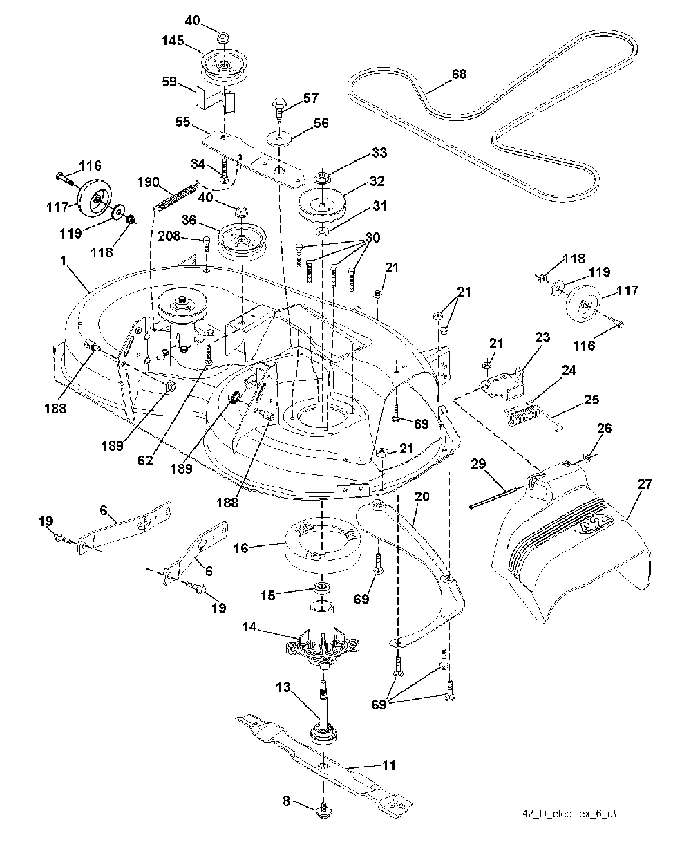 Mower Deck / Cutting Deck Diagram and Parts List for LTH1742T (96041006701)(2008-11) Husqvarna Lawn Tractor