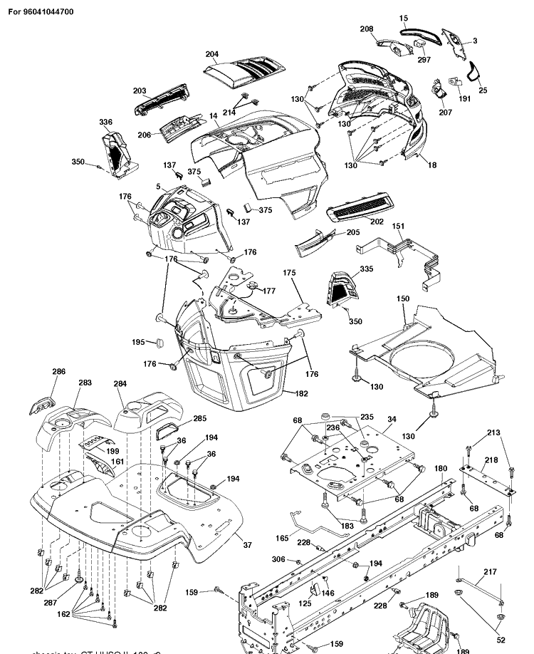 Chassis And Enclosures Diagram and Parts List for TS242D  Husqvarna Lawn Tractor