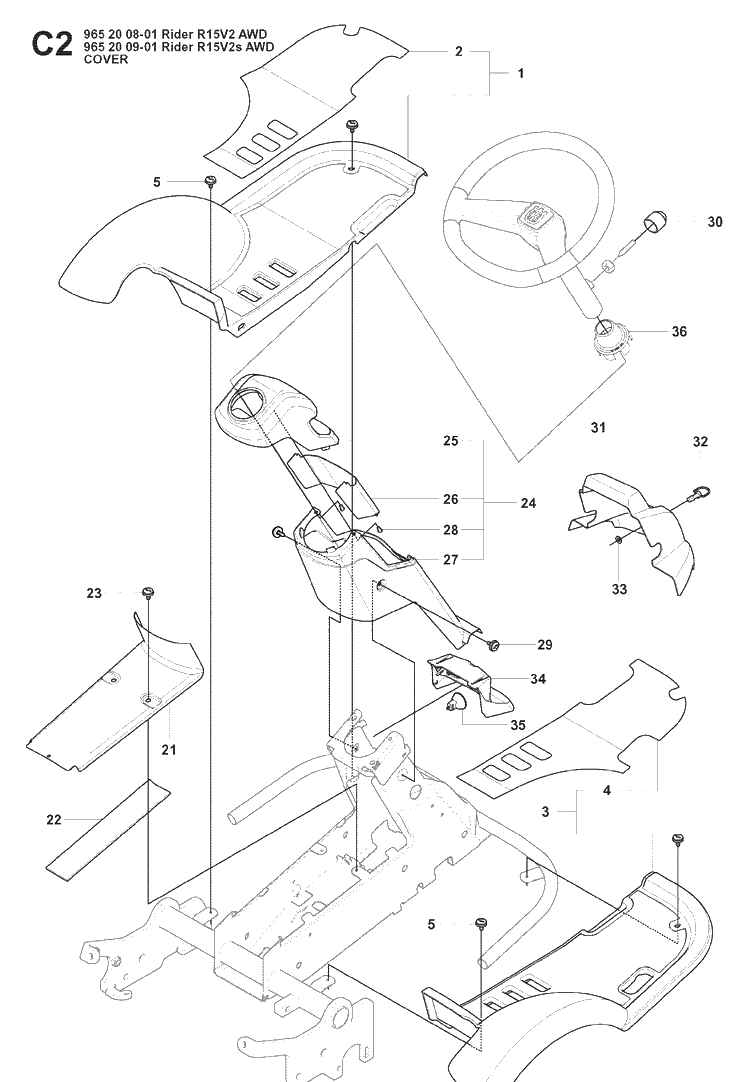 Cover 3 Diagram and Parts List for RIDER15V2AWD (965200901)(2008-01) Husqvarna Lawn Mower