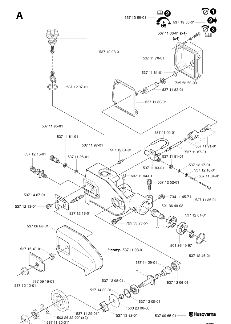 Drill Diagram and Parts List for 326P 20021800001-20042300000 Husqvarna Pole Saw
