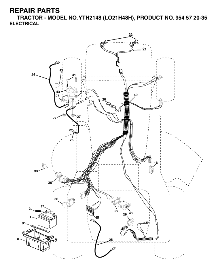 Electrical Diagram and Parts List for YTH2148-LO21H48H 2004-04 Husqvarna Lawn Tractor