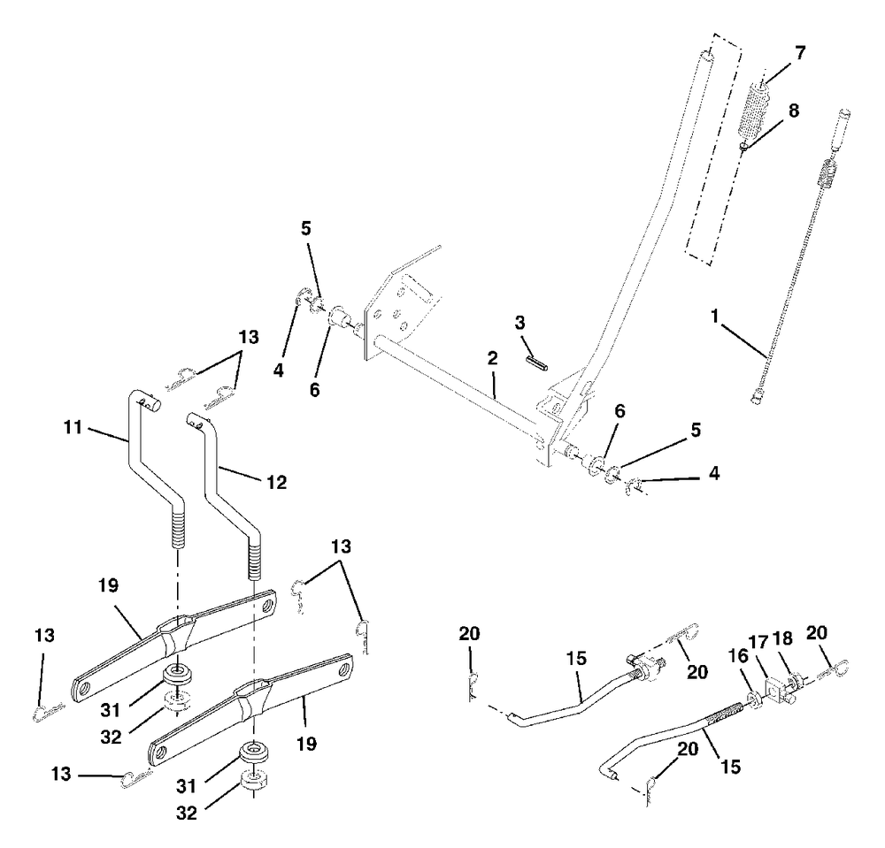 Mower Lift Diagram and Parts List for LTH2042 (954571953-B)(2004-01) Husqvarna Lawn Tractor