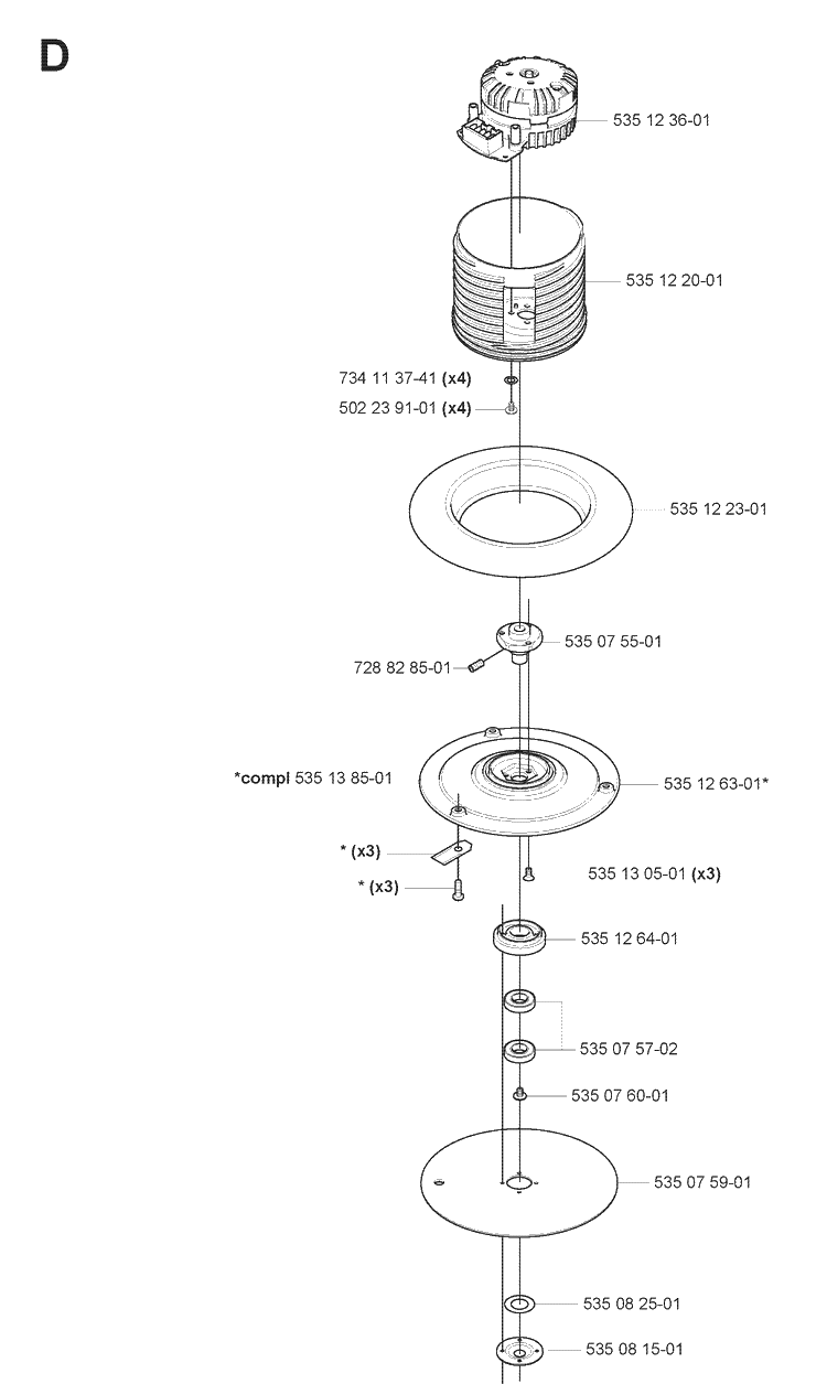 Blade Motor And Cutting Equipment Diagram and Parts List for 220AC 2008-02 Husqvarna Lawn Mower