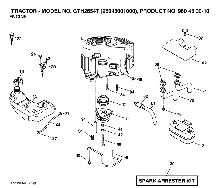 Engine Diagram and Parts List for GTH2654T (96043001000)(2006-01) Husqvarna Lawn Tractor