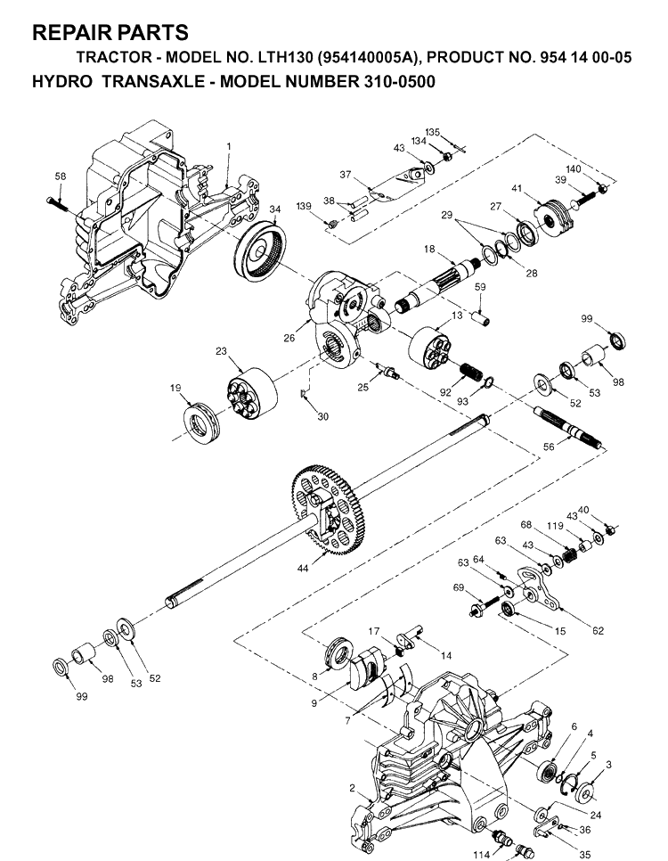Transmission Diagram and Parts List for LTH130 (954140005A)(1997-01) Husqvarna Lawn Tractor