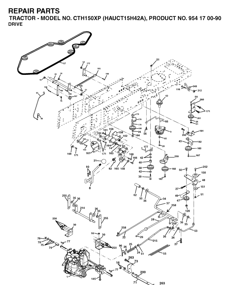Drive Diagram and Parts List for CTH150XP (HAUCT15H42A)(2003-01) Husqvarna Lawn Tractor