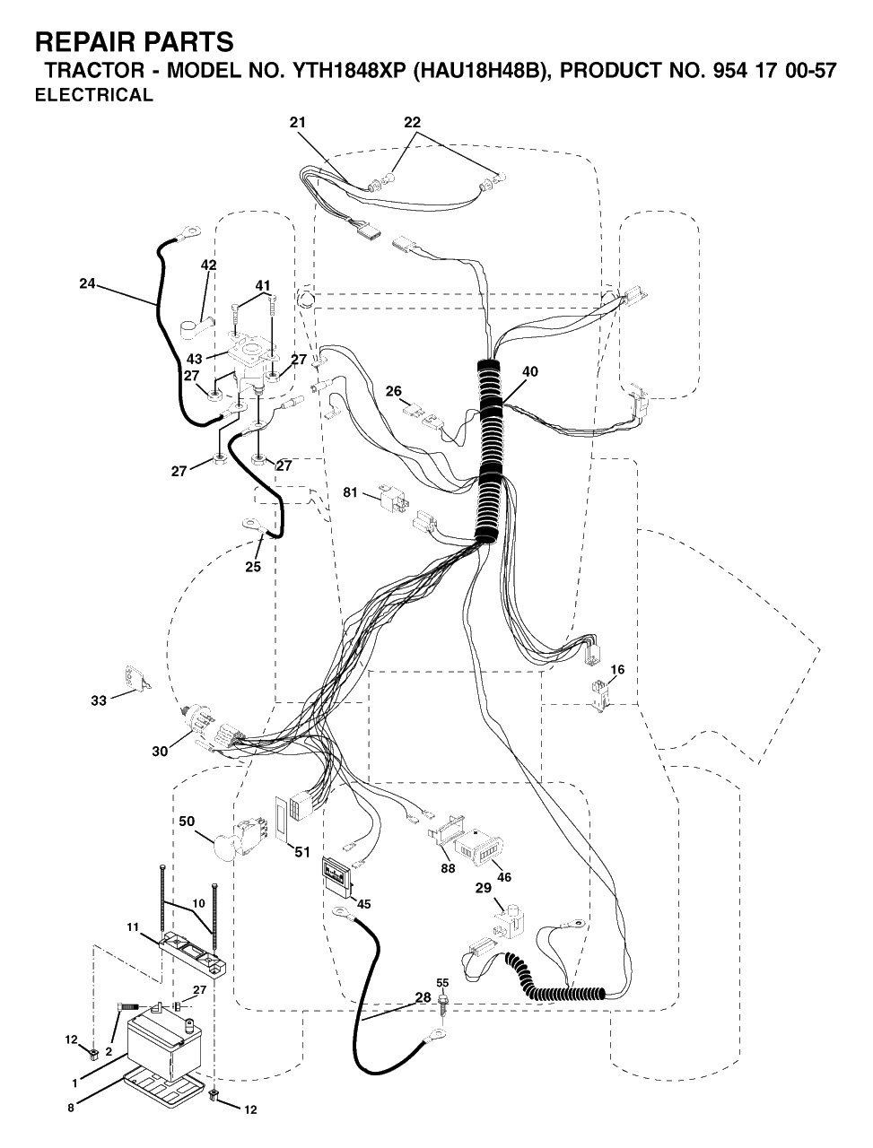 Electrical Diagram and Parts List for YTH1848XP (954170057-B)(2003-01) Husqvarna Lawn Tractor