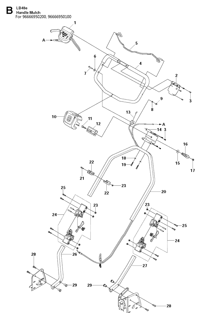 Handle 2 Diagram and Parts List for LB48E  Husqvarna Lawn Mower