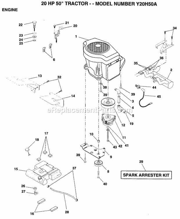 Engine Diagram and Parts List for Y20H50A 1994 Husqvarna Lawn Tractor