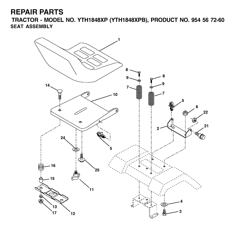Seat Diagram and Parts List for YTH1848XP (954567260)(2001-05) Husqvarna Lawn Tractor