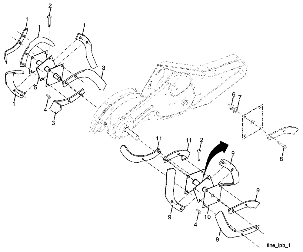 Tine Assembly Diagram and Parts List for 650RTT (954329172-B)(2003-08) Husqvarna Tiller
