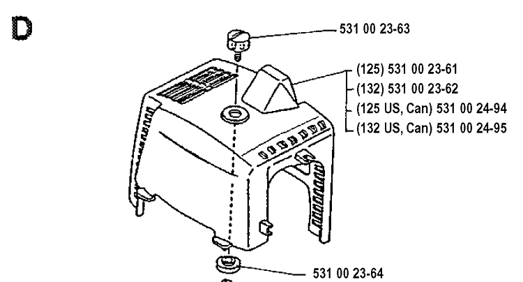 Cylinder Cover Diagram and Parts List for 132R 19920100001-19931400000 Husqvarna Brush Cutter