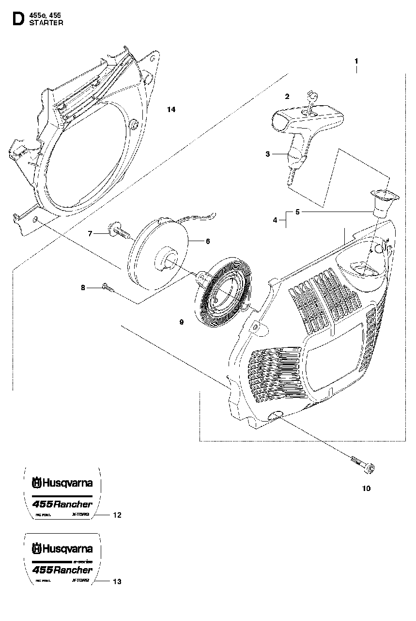 Starter Diagram and Parts List for 455ERANCHER 2013-01 Husqvarna Chainsaw