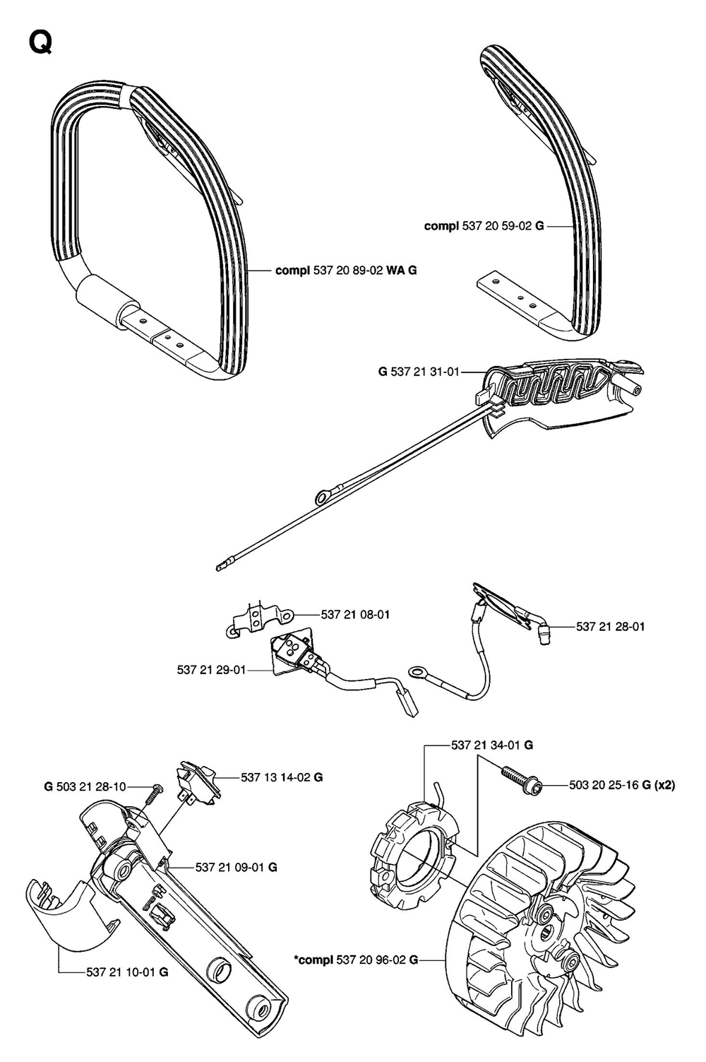 Heated Handles Diagram and Parts List for 575XP-575XPG 575 XP W - 575 XPGW Husqvarna Chainsaw