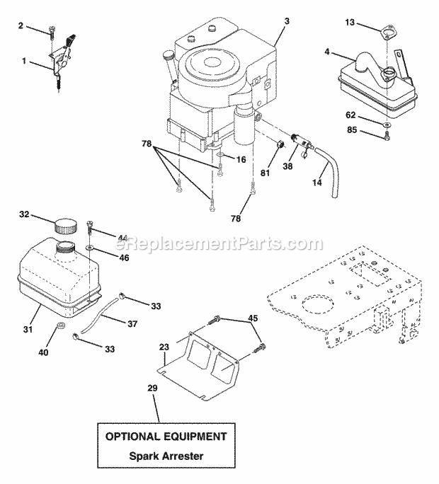Engine Diagram and Parts List for WET1338B 2003 Husqvarna Lawn Tractor