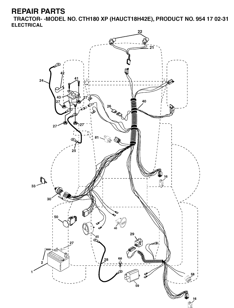 Electrical Diagram and Parts List for CTH180XP (HAUCT18H42E)(2004-09) Husqvarna Lawn Tractor
