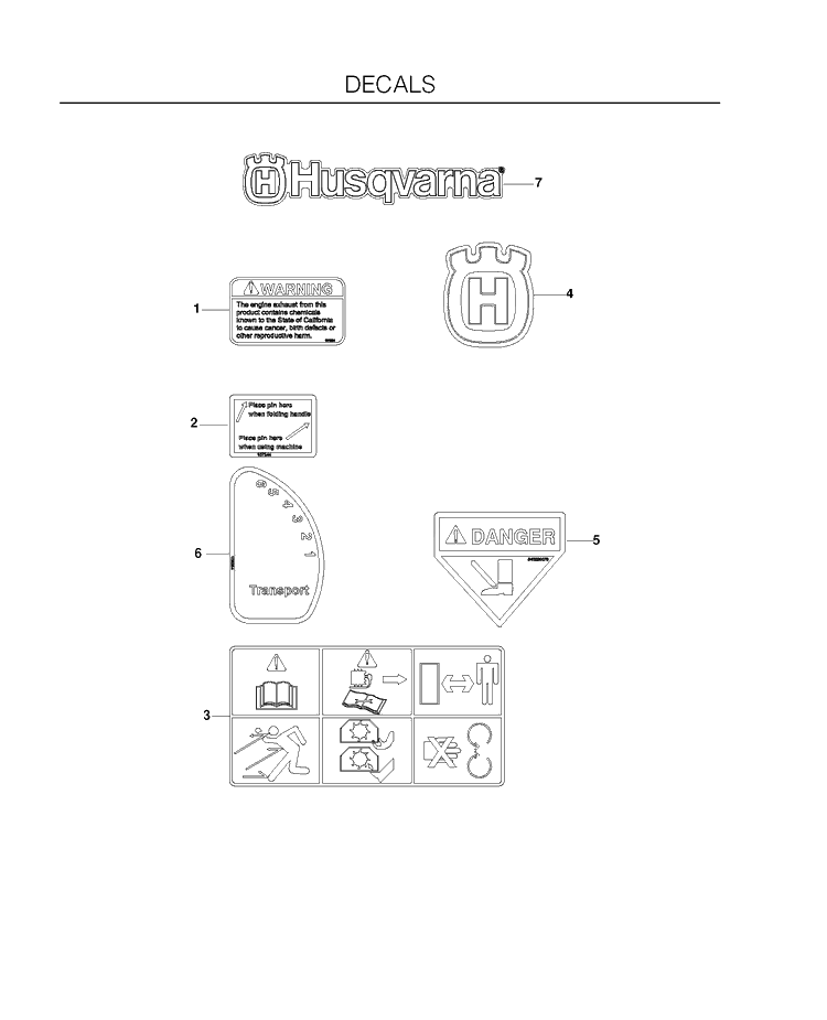 Decals Diagram and Parts List for DTF6BF 2010-02 Husqvarna Dethatcher