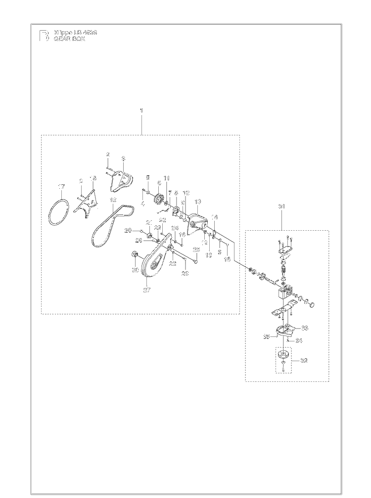 Gear Box Diagram and Parts List for LB453S  Husqvarna Lawn Mower