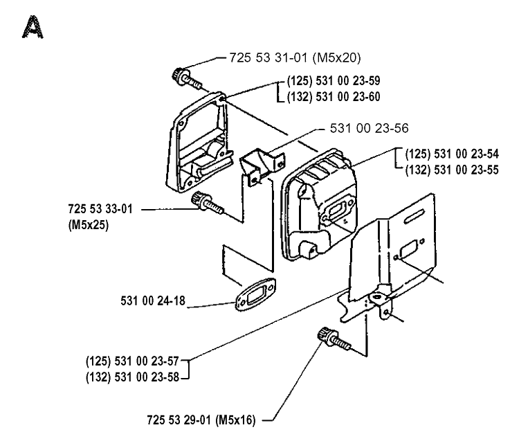 Muffler Diagram and Parts List for 125RB 19904400001-19931400000 Husqvarna Brush Cutter