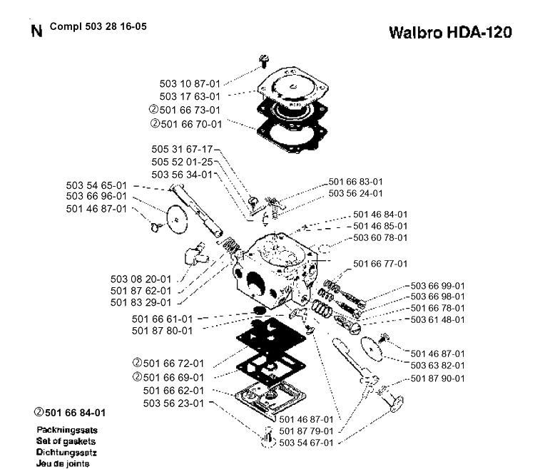 Carburetor Details Diagram and Parts List for 262XP 1993-12 Husqvarna Chainsaw