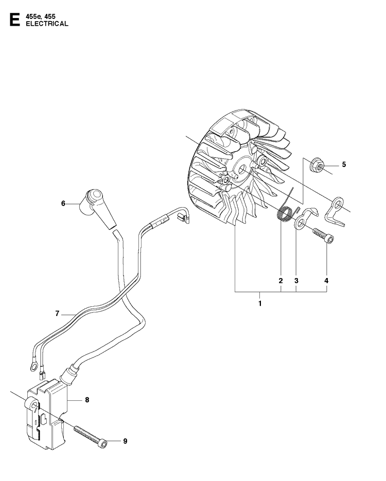 Electrical Diagram and Parts List for 455 RANCHER Husqvarna Chainsaw