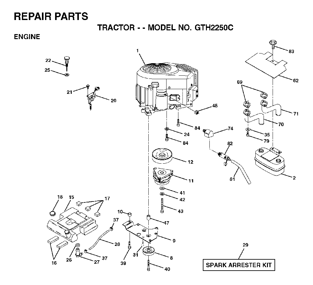 Engine Diagram and Parts List for GTH2250C (954567093)(2001-05) Husqvarna Lawn Tractor