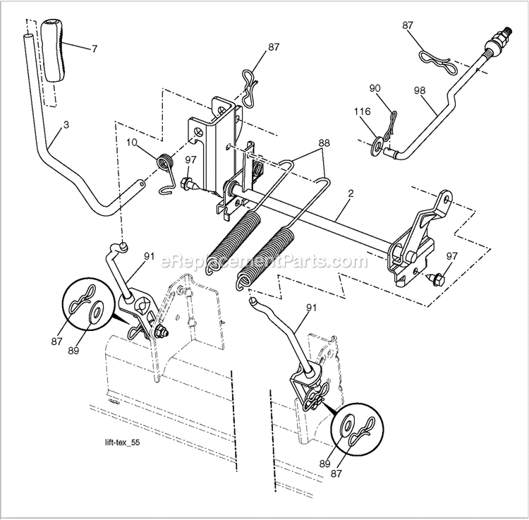 Mower Lift / Deck Lift A Diagram and Parts List for TS148XK  Husqvarna Lawn Tractor