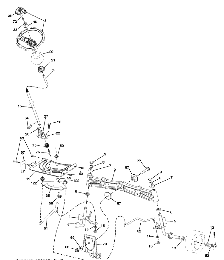 Steering Diagram and Parts List for TC130 (96051019700)(2019-05) Husqvarna Lawn Tractor