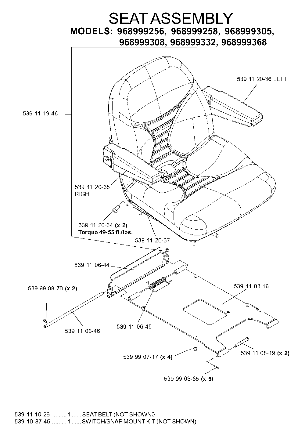 Seat Diagram and Parts List for IZ5224TLKOA (968999332)(2005-12) Husqvarna Lawn Tractor
