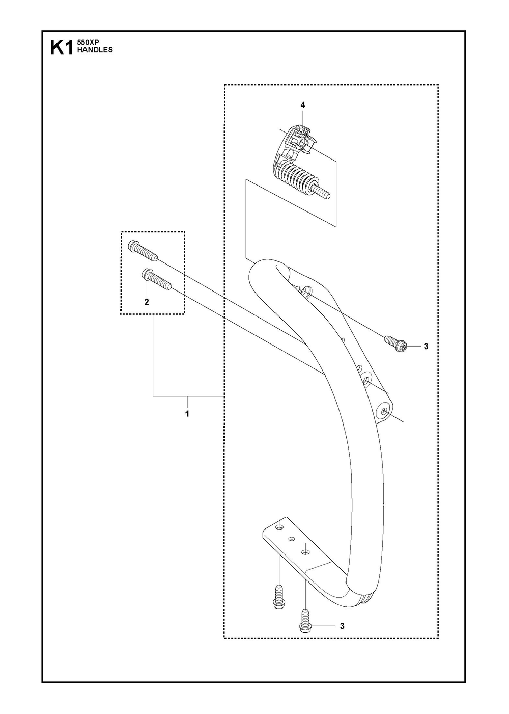 Handle Diagram and Parts List for 550XPG  Husqvarna Chainsaw